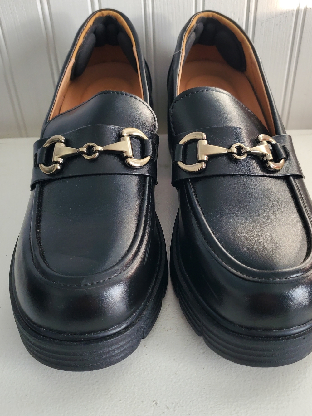Women's Chunky Platform Horsebit Loafers Lug Sole Black Size 9 Dark Academia